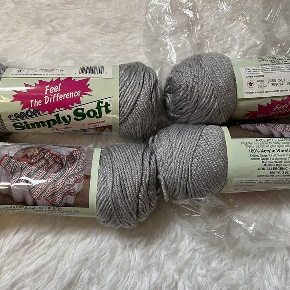 Lot Of 4 Caron Simply Soft Yarn GREY HEATHER Gray 4 Oz Skein - Picture 3 of 3